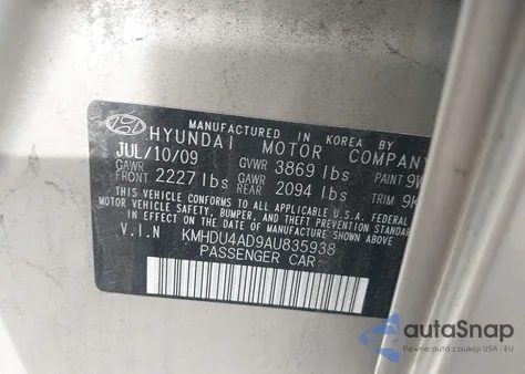 2010 Hyundai Elantra Gls from USA, damaged, VIN KMHDU4AD9AU835938